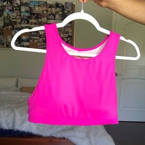 Pink mid-neck swimsuit top